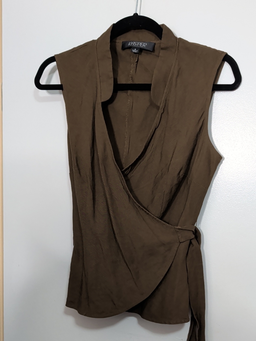 Kasper Women's Wrap Sleeveless Top with Side Tie Brown 8